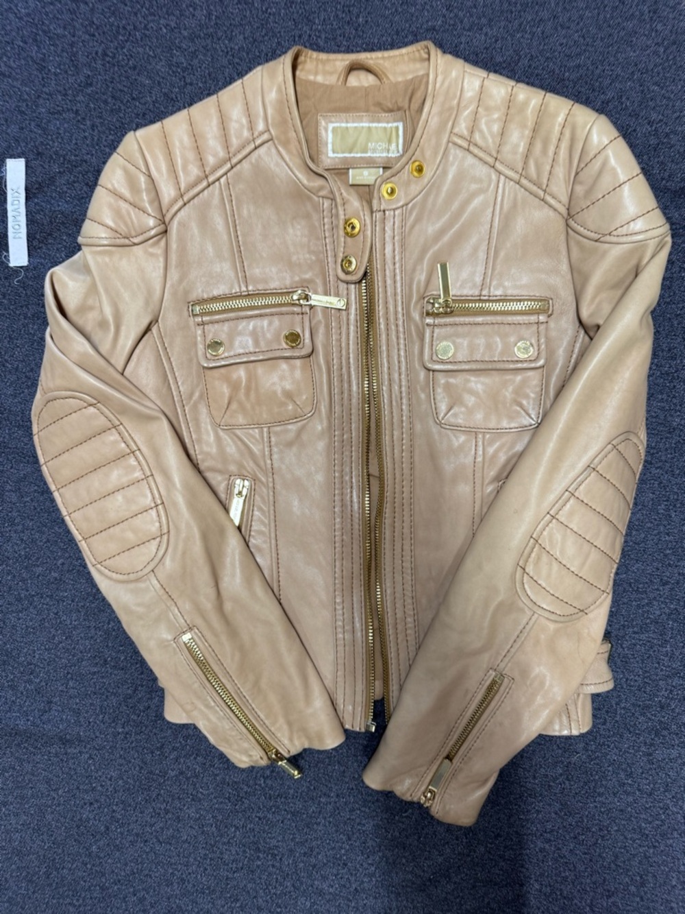 MICHAEL Michael Kors Tan Leather Jacket with Gold Hardware